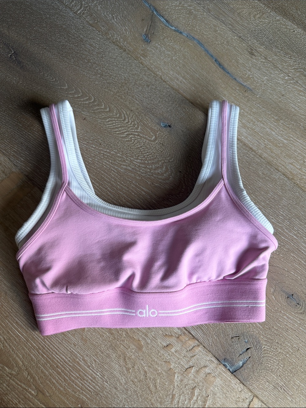 Alo Pink & Cream Sports Bra